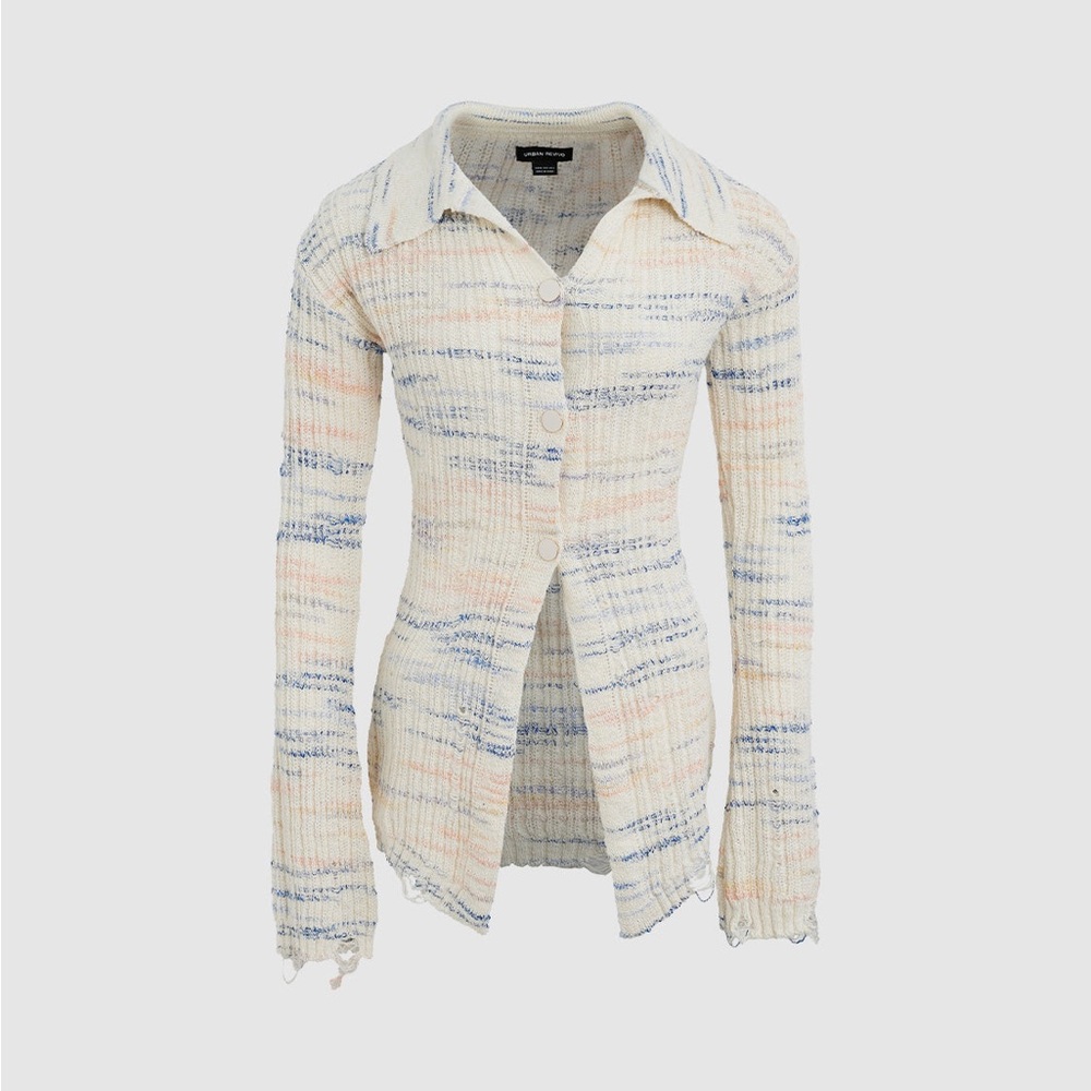 Blue and Cream Fitted Ribbed Button Down Shirt